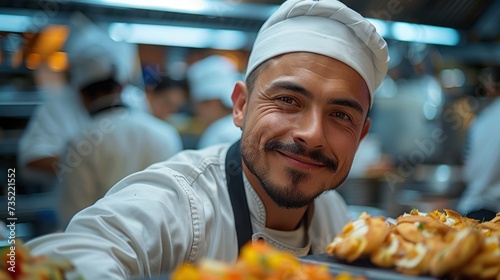 Smiling Chef Presenting Dish photo