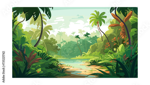 A Colorful and Serene View of a Tropical Forest Landscape