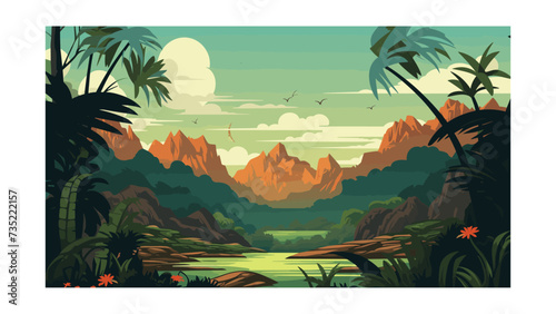 A Colorful and Serene View of a Tropical Forest Landscape