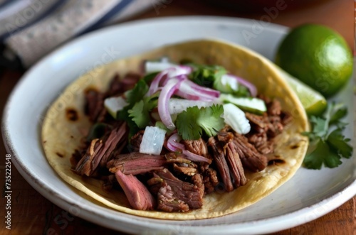 Plate of carne asada tacos garnished with cilantro and onions