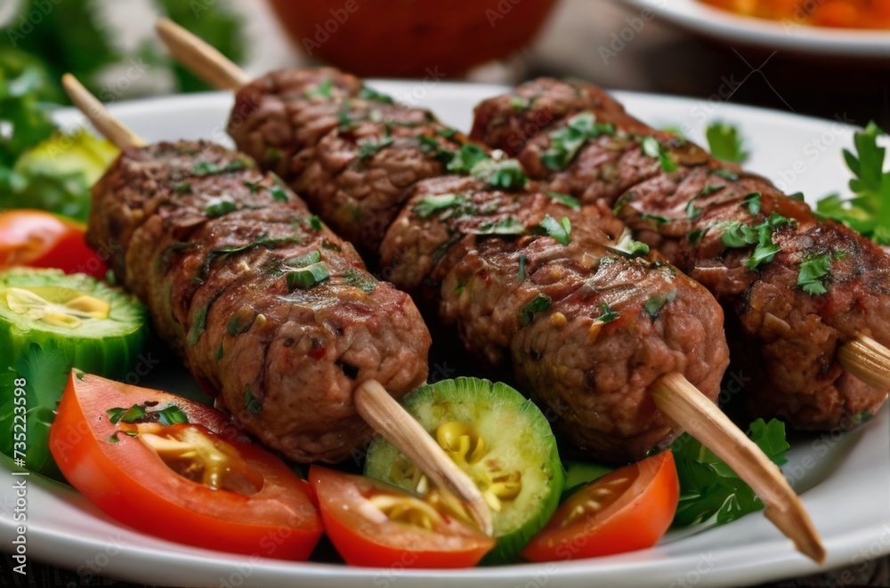 Plate of beef kofta kebabs