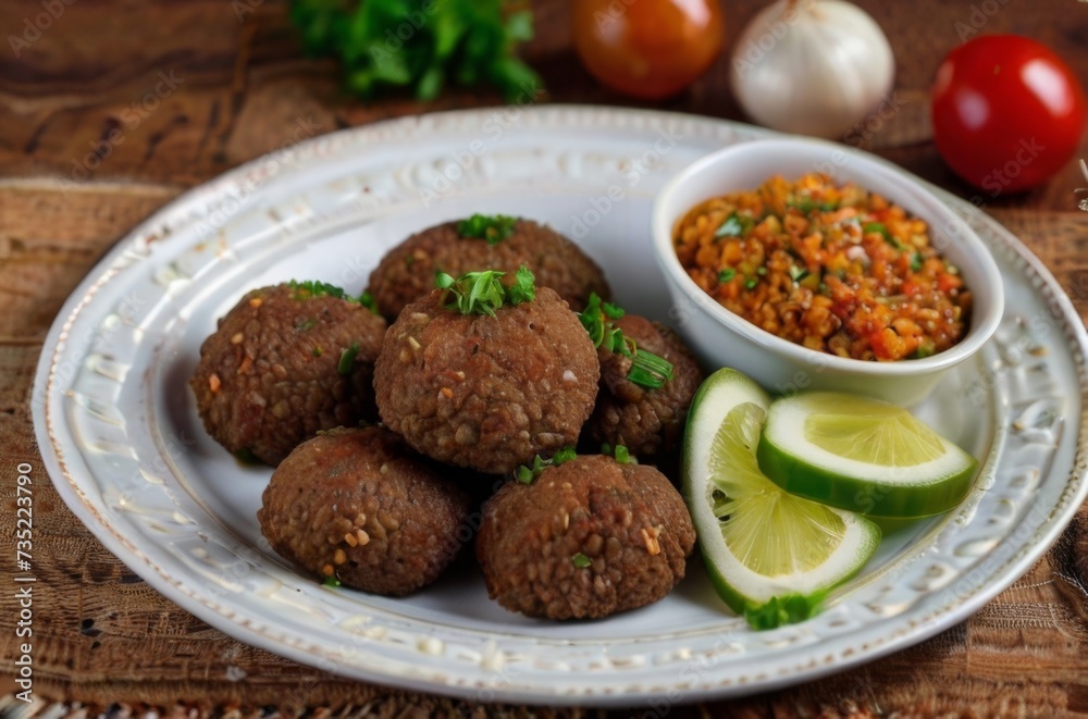 Middle Eastern platter of beef kibbeh Middle Eastern platter of beef kibbeh