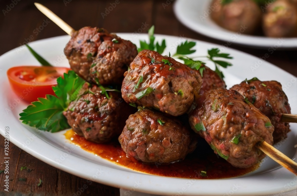 Plate of beef kofta kebabs Plate of beef kofta kebabs