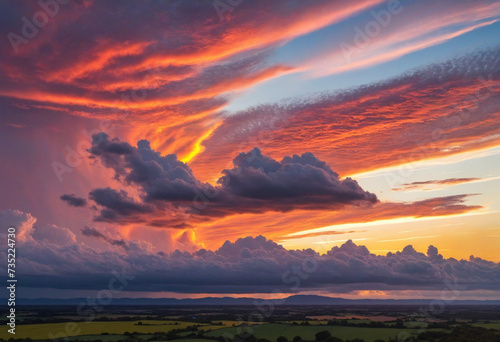 Breathtaking sunset with vibrant clouds illuminated by the sun