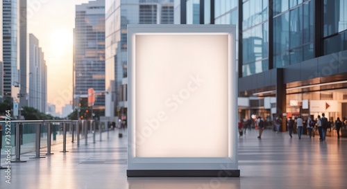 Blank white digital sign billboard poster mockup, blurred background