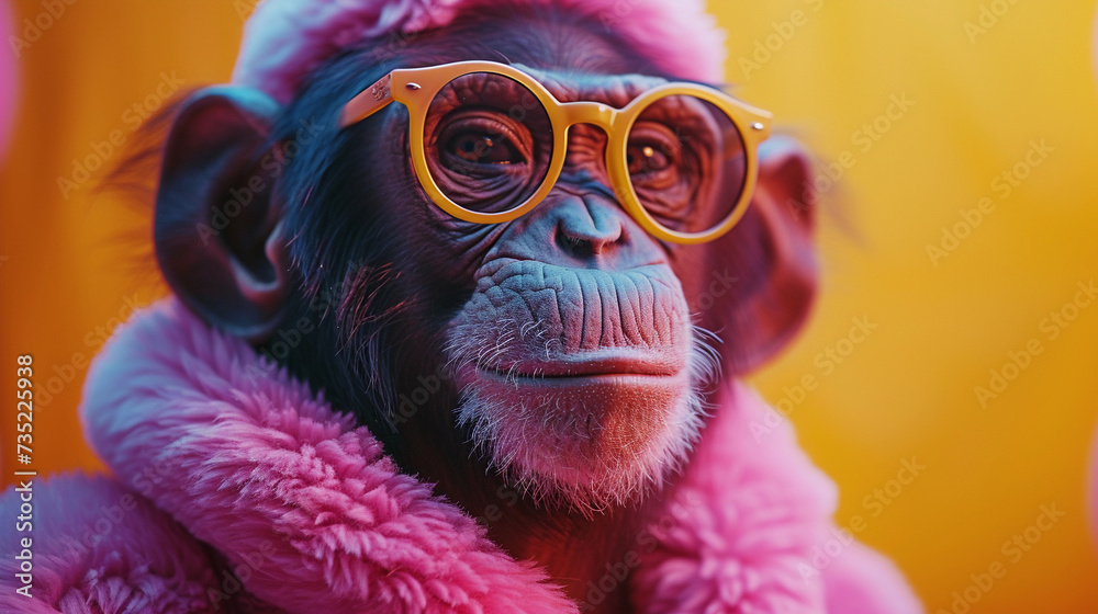 A funny monkey wearing human clothes and glasses. Humor. A funny monkey wearing human clothes and glasses. Humor.