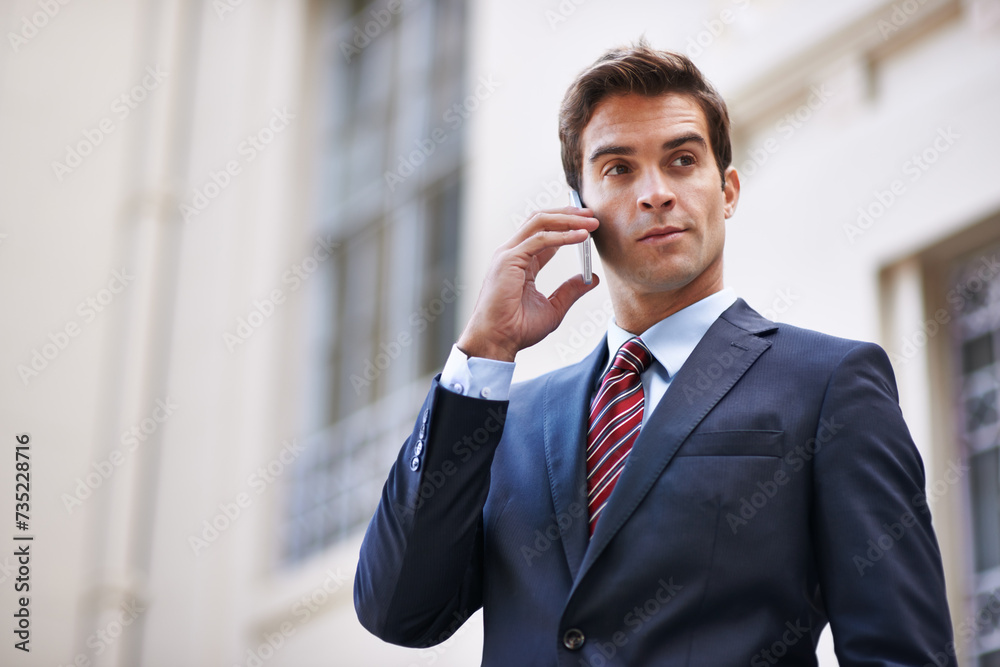 Phone call, contact and business man in city for corporate, communication and consulting. Networking, technology and conversation with male employee in outdoors for feedback, planning and chat Phone call, contact and business man in city for corporate, communication and consulting. Networking, technology and conversation with male employee in outdoors for feedback, planning and chat