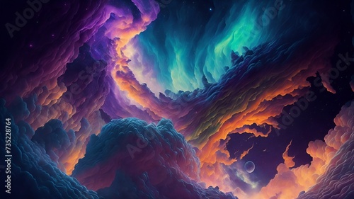 Nebulous WonderlandDescription: A wondrous realm where colorful nebulae and cosmic clouds converge.