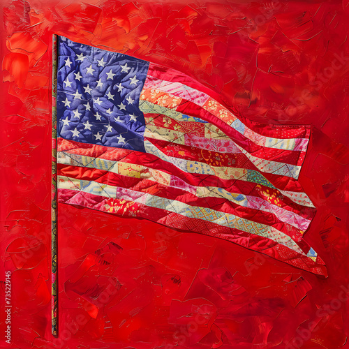 american flag stick on red background with red flag i