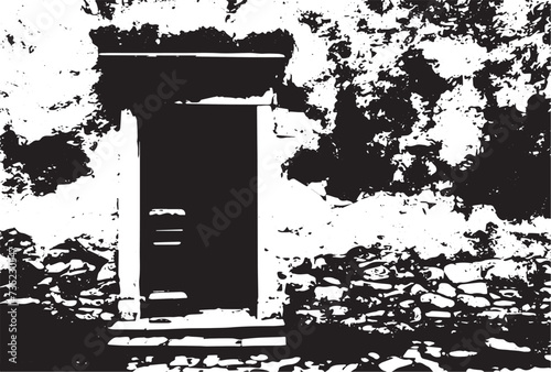Old brick wall with boarded up wooden boards window. Wall of an abandoned ruined building