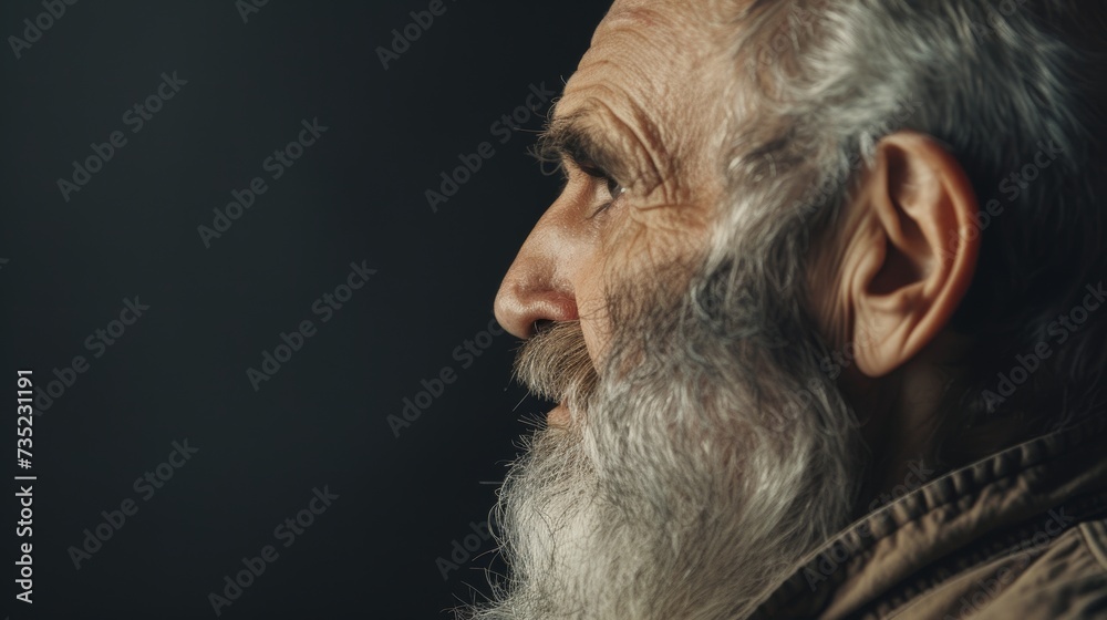 Intense Side-View Portrait of Senior Man with Striking Beard