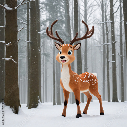 Adorable Rudolph the reindeer in a snowy forest