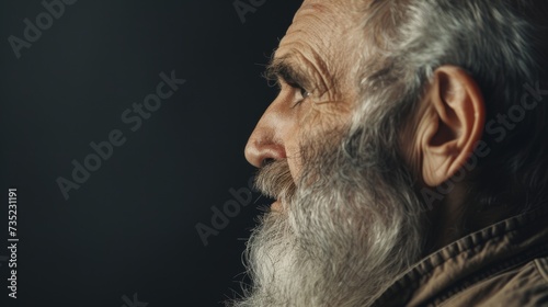 Intense Side-View Portrait of Senior Man with Striking Beard
