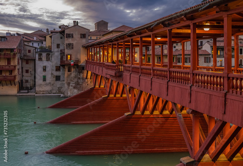 The Ponte Vecchio or Old Bridge in Bassano del Grappa, Vicenza, Italy..