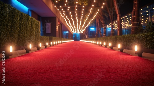 Red Carpet Royal entrance background, The red carpet under the lights. Generative AI.