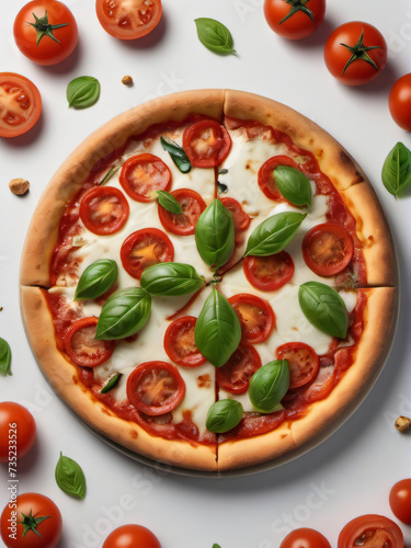 Photo Of Caprese Pizza Isolated On White Background.