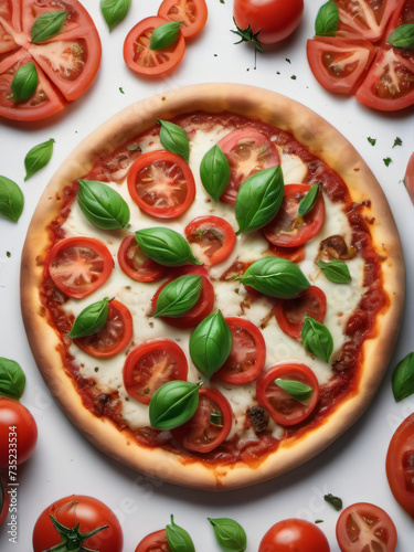 Photo Of Caprese Pizza Isolated On White Background.