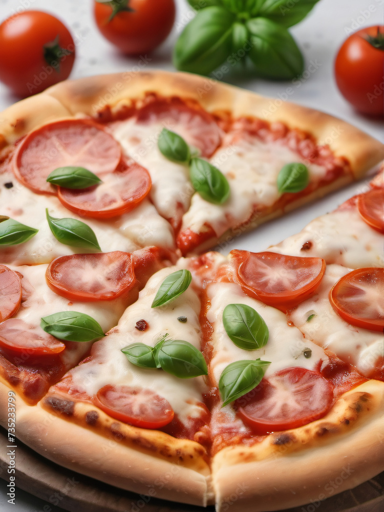 Photo Of Pizza Margherita Isolated On A White Background. Photo Of Pizza Margherita Isolated On A White Background.