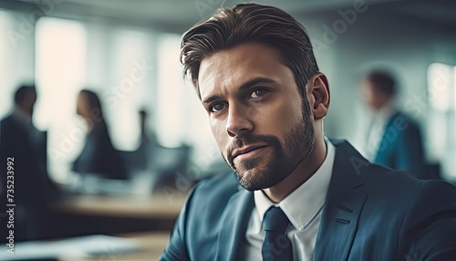 close-up of a businessman in office, businessman at the work in office , pretty young man in office