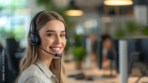 Image showing telephone call center operator wearing a headset.