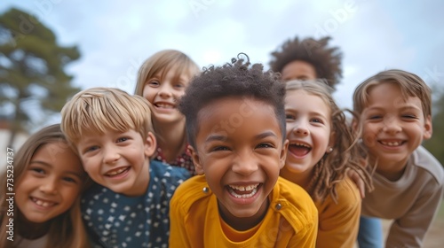 group of children smiling together 