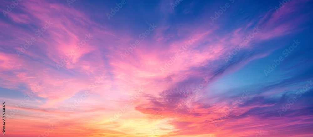 Spectacular and Serene Nature Landscape: Stunning Sunset with Clouds and Vibrant Pink Sky