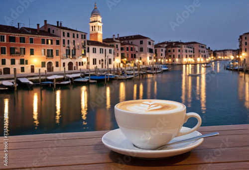 Italian Lake Scene with a Cup of Coffee