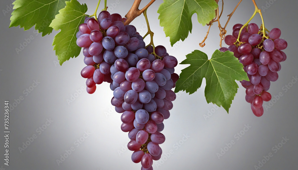 Fototapeta premium Freshly picked grapes with a leaf, isolated