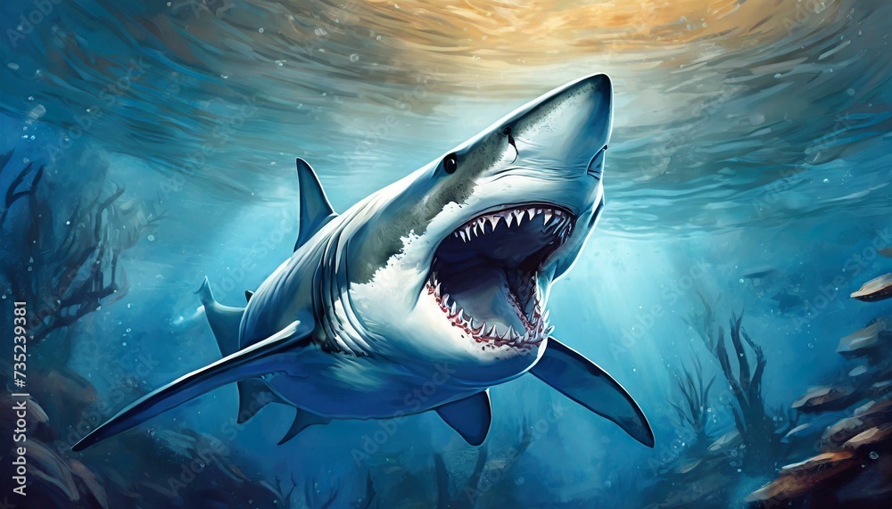 Obraz premium A shark under water, dangerous animal, predator