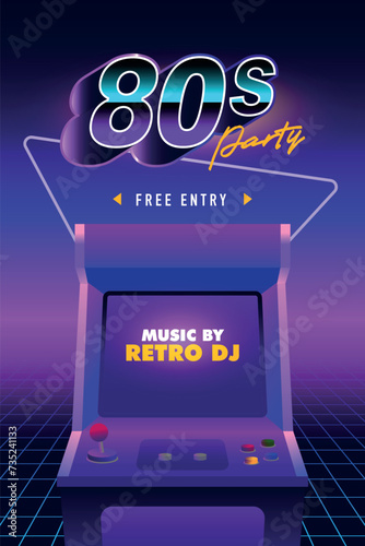 illustration vector graphic of 80s retro gaming arcade perfect for 80s retro party poster