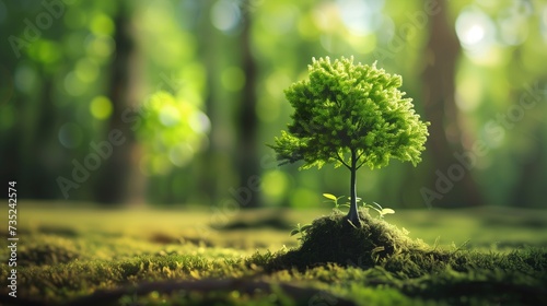 Tree in the forest. Green nature background. Planting concept. Save forests.