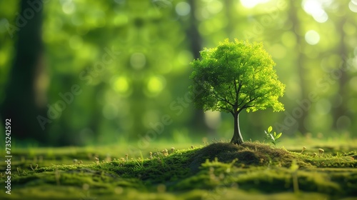 Tree in the forest. Green nature background. Planting concept. Save forests.