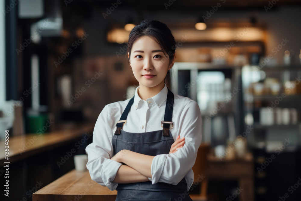 Friendly Barista Smiling in a Cozy Cafe