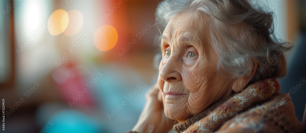 lonely senior woman at nursing home. senior day care center
