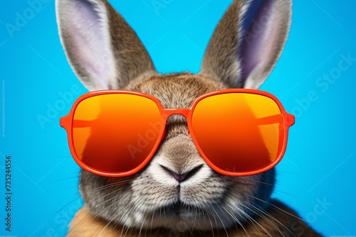 a rabbit wearing orange sunglasses