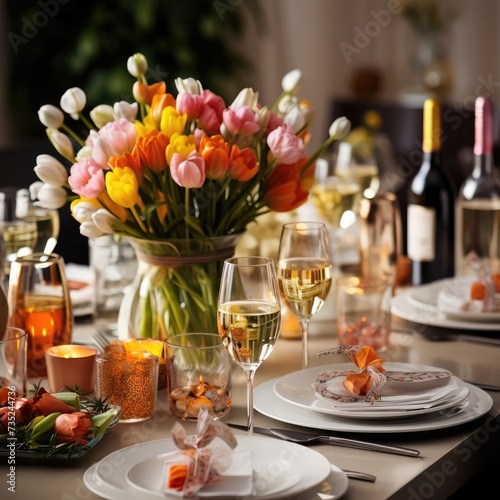 Celebratory table setting for international women s day with cozy family dinner atmosphere