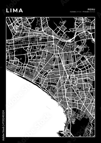 Lima City Map, Cartography Map, Street Layout Map