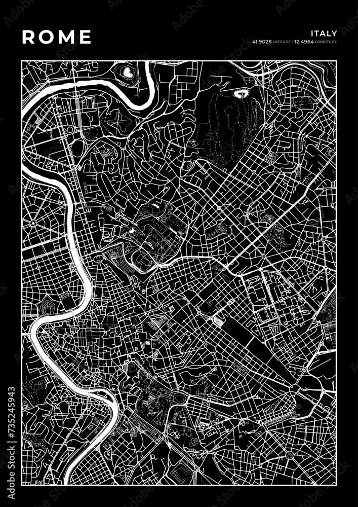 Obraz premium Rome City Map, Cartography Map, Street Layout Map