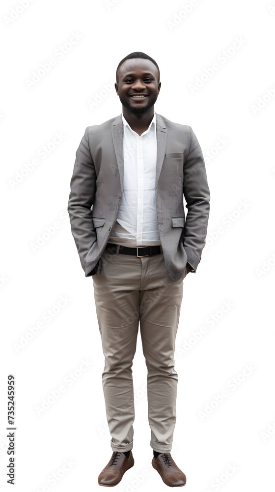 Fototapeta premium Happy African American businessman isolated in white background 