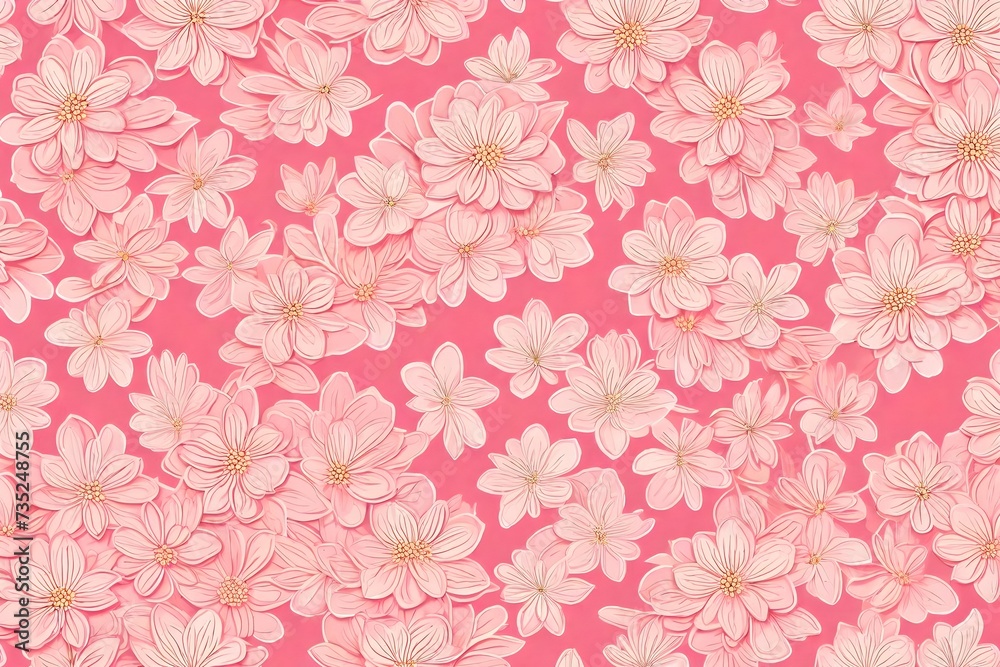 seamless pattern with pink flowers, Flower blossom pattern on a pink background. The delicate petals create a mesmerizing pattern that dances across the pink backdrop