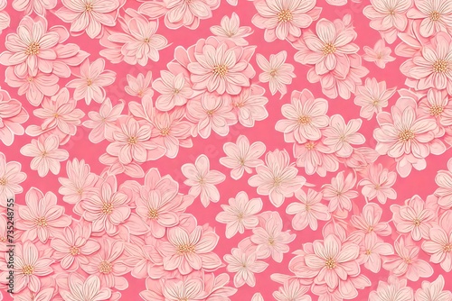 seamless pattern with pink flowers, Flower blossom pattern on a pink background. The delicate petals create a mesmerizing pattern that dances across the pink backdrop © SANA