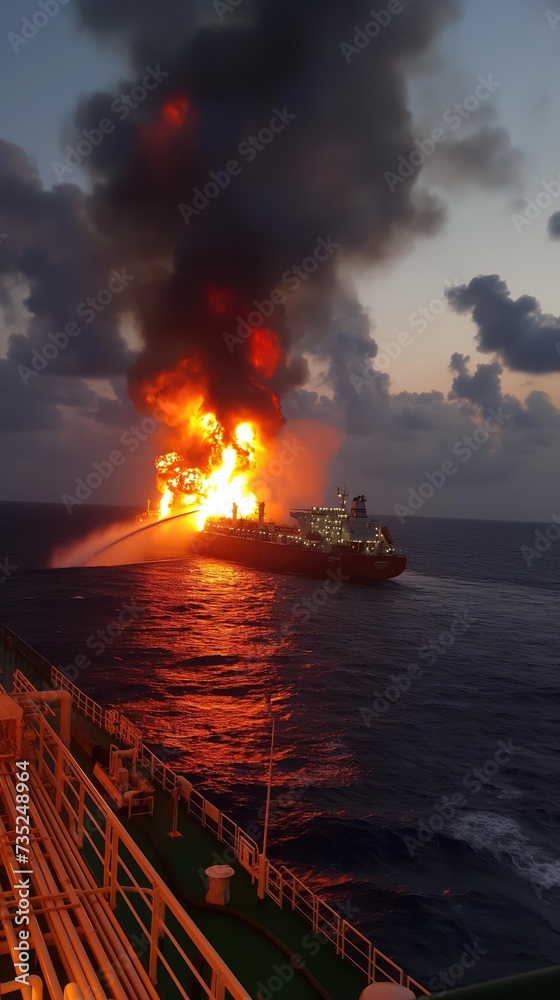 Fire on an offshore gas tanker