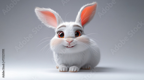 Adorable white Easter bunny on white background