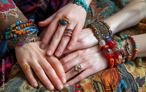 jewelry, bracelets and rings on beautiful female hands