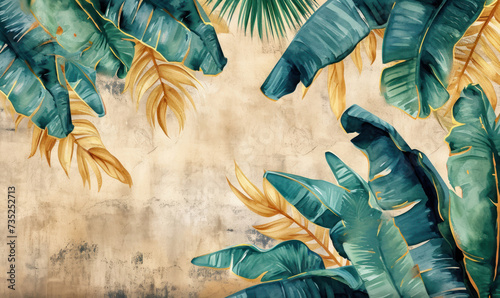 watercolor golden palm leaves hanging from above on a light background wallpaper