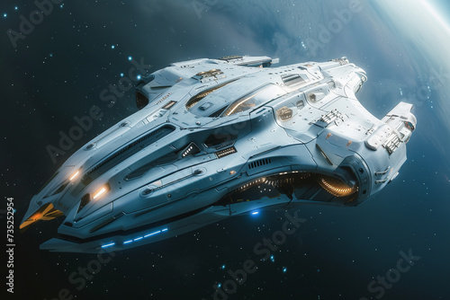 A sleek and modern AI controlled spaceship floating in the cosmos ar