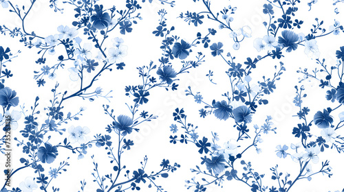 minimalist blue floral chinoiserie pattern  © Lin_Studio