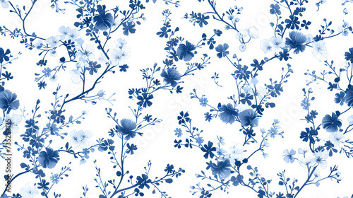 minimalist blue floral chinoiserie pattern 