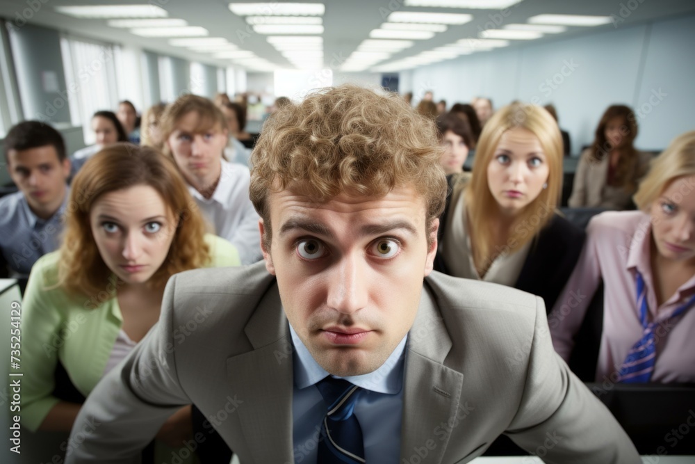 Obraz premium Annoying sad colleague office. Using pressure. Generate Ai