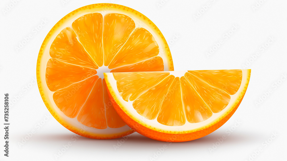 Fototapeta premium two orange halves cut in half on a white background